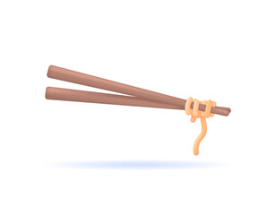 3D illustration of chopsticks with noodles. using chopsticks to eat noodles. cutlery and food. Minimalist and realistic 3D design. graphic elements. Vector