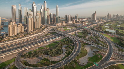 Dubai Marina highway intersection spaghetti junction night to day timelapse