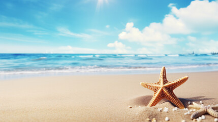 Fototapeta na wymiar Tropical summer sand beach with starfish