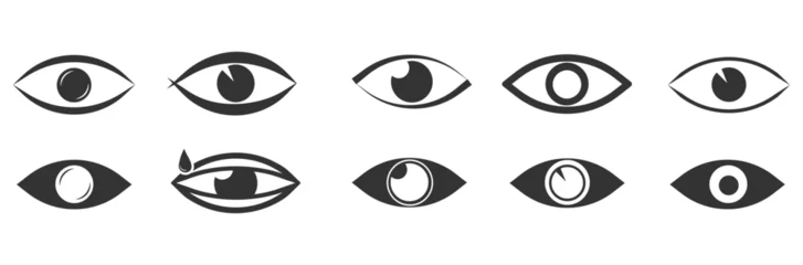 Foto op Aluminium Open and closed eyes images, sleeping eye shapes with eyelash, vector supervision and searching signs. Eyesight symbol. Simple eye collection. View and eye vector linear icon set. Look and vision icon © Little Monster 2070