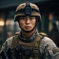 Fotobehang portrait of a korean soldier wearing a military uniform © Salander Studio