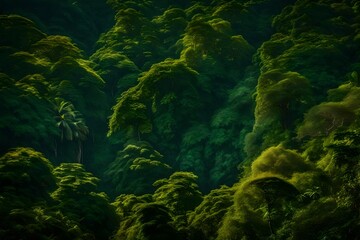 Fototapeta na wymiar Green forest in sunlight with forest stream