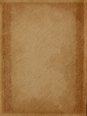 Kraft paper texture with decorative floral border. Vintage style. Destroyed surface in sepia tones.