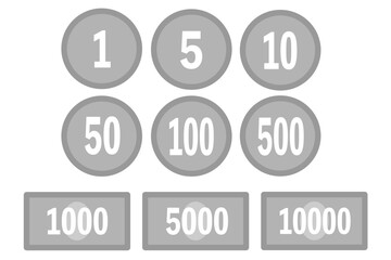 日本円の硬貨と紙幣のアイコン集