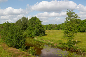 Fototapeta na wymiar Restored landscape around Dutch river Ruiten Aa; Sellingen, Groningen, Netherlands