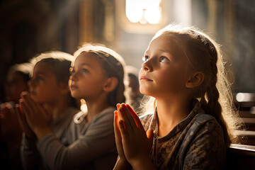 girls pray to god in the church