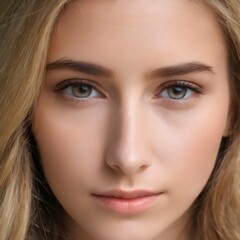 Fototapeta premium Close-up of a woman's face, showing a thoughtful expression as she compares products