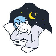 ベッドで寝る若い男性のシンプルなベクターイラスト素材