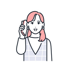 スマホで話すおしゃれな若い女性のシンプルなベクターイラスト素材