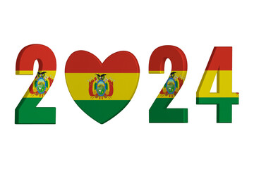 World countries. New Year 2024 celebrate on white background. Bolivia