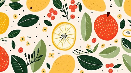 Abstract fruit plant leaf simple shape, minimal botanic eco agriculture concept. Nature illustration fruits background.