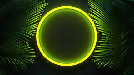 Circle with shadow from a palm leaf in neon light