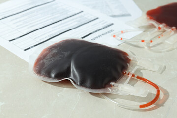A bag of blood on the table