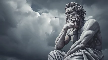 Poster muscular statue of a greek philosopher on a cloudy background © Salander Studio