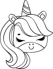 Cute Unicorn outline doodle hand drawing 