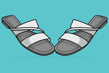 Pair Of Flat Style Women Beautiful Slipper vector illustration. Beauty fashion objects icon concept. Fashionable woman unique slipper shoes pair vector design.