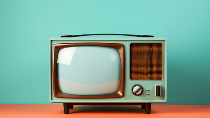 Televisor retro, antiguo sobre fondos lisos de diferentes colores - obrazy, fototapety, plakaty