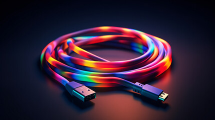 Colorful type C usb cable on dark background