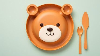 Cute children's plates and dishes shape of a bear