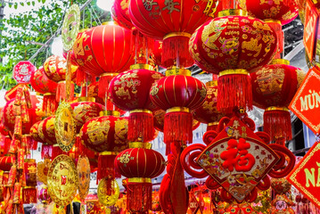  Many red lanterns with vietnamese language translated as 