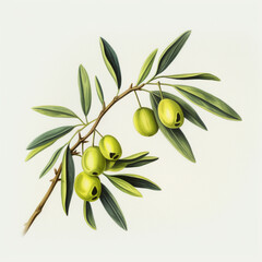 Olive branch with green olives, ai technology