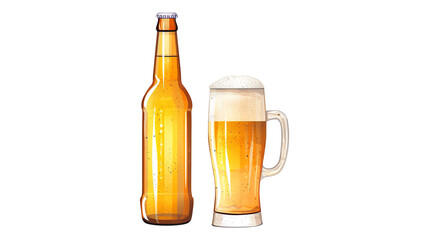 Illustration of a beer bottle with glass isolated on transparent background Remove png, Clipping Path, pen tool