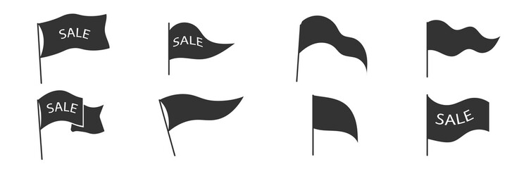 Ribbon flag in vintage style, hand drawn design element, text. Old school flag banners with text sale. Vintage waving flags, ripped banner and grunge flag symbol. Vector illustration.