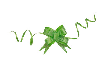 Green ribbon bow for easter decoration isolated on a white background.png