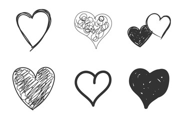 Handdrawn rough marker hearts. Black heart hand drawn. Icon cute doodle. Romance and love illustrations. Loving cute sketched hearts drawing elements for greeting cards or valentines day vector design