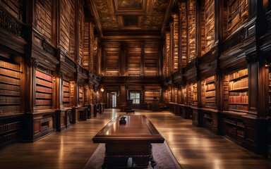 Closeup Photograph of a law Library, with rows of books and legal references - obrazy, fototapety, plakaty