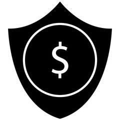financial protection icon in glyph style. shield and dollar icon