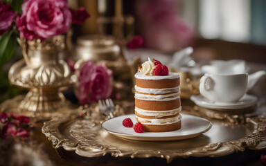 Closeup on a religieuse cake, on a table with classy dressing