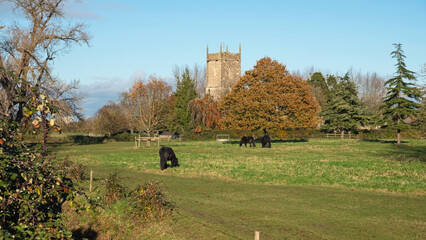 The 14th century parish church of St Mary the Virgin at Frampton on Severn in Gloucestershire UK on a sunny day in autumn