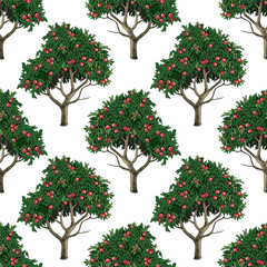 Seamless pattern with apple trees