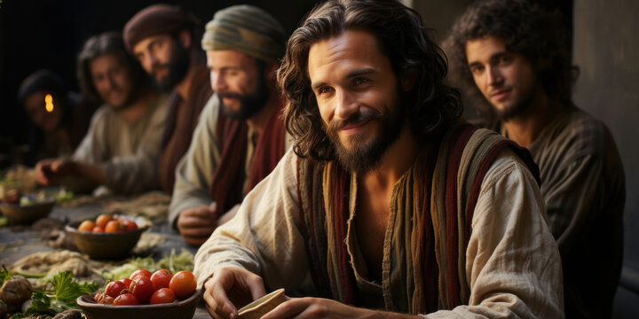 Fototapeta Scene of the life and figure of Jesus of Nazareth. Generative AI.