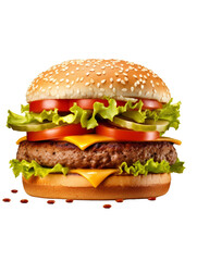 delicious hamburger on transparent background, generative ai