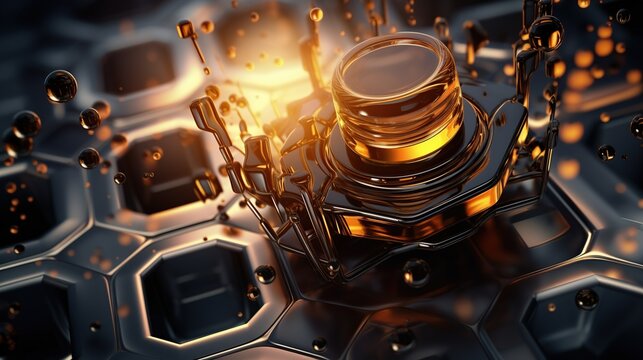Car oil engine with molecular structure concept background. Generative AI