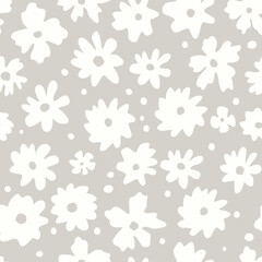 White Flat Flowers. Decorative vector seamless pattern. Repeating background. Tileable wallpaper print.