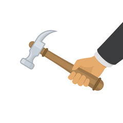 Wood hammer in hand.