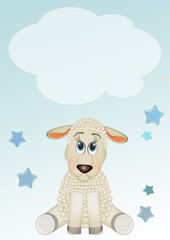 birth announcement card for baby boy with sheep