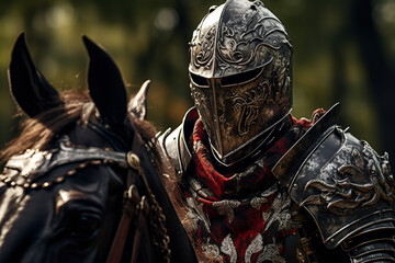 medieval knight in armor - obrazy, fototapety, plakaty