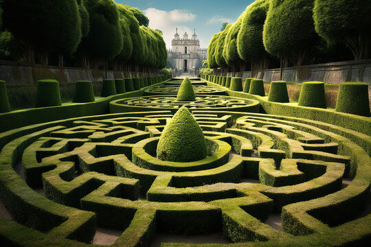Royal garden maze with lush hedges