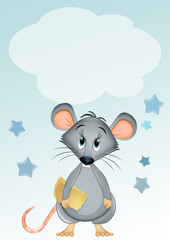 birth announcement card for baby boy with little mouse