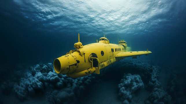 Yellow submarine under the icy waters - Powered by Adobe