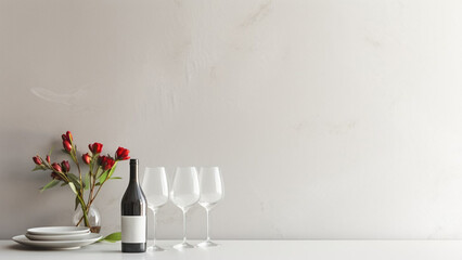 Glass of wine and bottles background with copy space 