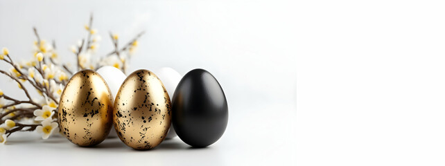 Obraz premium Assorted Easter eggs with golden details, ideal for festive springtime decor