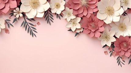 Elegant papercut floral design on a serene pink background, ideal for spring-themed decor or invitations