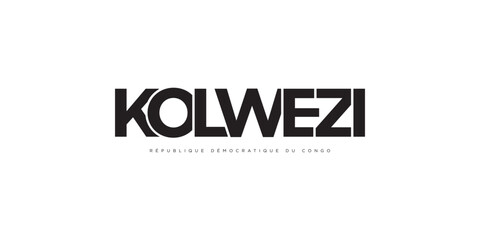 Kolwezi in the Congo emblem. The design features a geometric style, vector illustration with bold typography in a modern font. The graphic slogan lettering.
