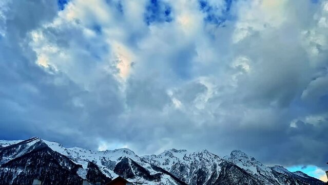 Winter view of the mountains Krasnaya Polyana, Rosa Khutor, Olympic Village, Estosadok, Sochi