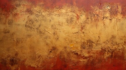 Gold and red paint on the wall. Streaks and drops. Textured abstract background. Free space for the card and web design
